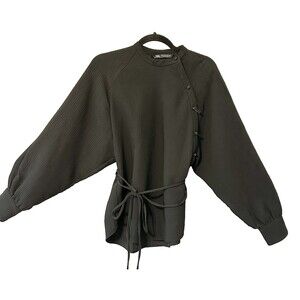 Zara Dark Olive Blouse with Button Detail